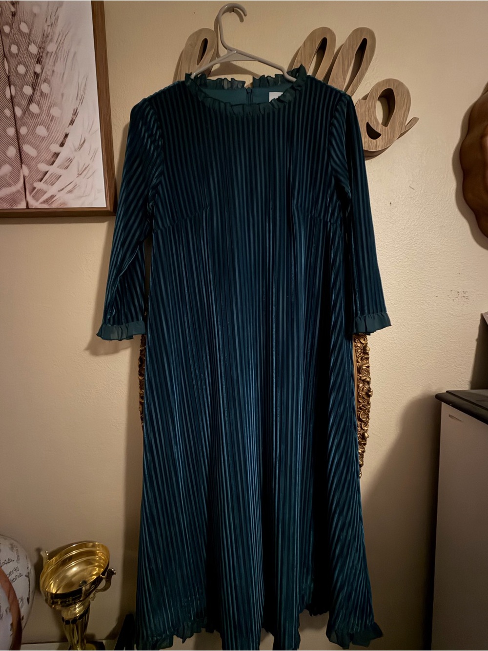 Dainty Jewells Teal Pleated Long Sleeve Dress